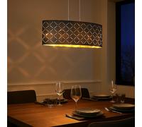 Suspension 3 Lampes LED Textile Noir Or Hauteur 140 cm