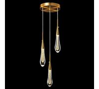 Suspension 3 Lumières Dorées à LED à Intensité Variable, Luminaire De Cuisine Moderne, Mini Suspension en Cristal en Forme De Larme pour îlot De Cuisine Ou Chambre à Coucher, 3alight, A