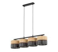 Suspension 4 Flamme Salle À Manger Noir Aspect Bois B: 94cm H: 90cm Réglable