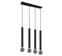 Suspension, suspension 4 flammes, lampe de table à manger, réglable en hauteur, suspension, suspension sur la table à manger, métal noir, 4x douilles E27, LxH 70x150 cm