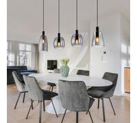 Suspension, 4 flammes, lampe de table à manger, verre fumé, lampe de salon, suspension, noir, métal, 4x E14, LxH 107x120 cm