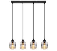 Suspension 4 flammes lampe suspendue lampe de salon lampe de table à manger verre ambré, ruban décoratif fleur de vie, 4x E27, LxH 71 x 120 cm