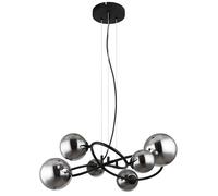 Suspension 6 flammes LED Lampe à suspendre Salon Table à manger Verre fumé, métal noir, 6x 3,5W 6x 350lm blanc chaud, LxH 62,2 x 120 cm