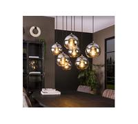 Suspension 7 lampes rondes 110x40x150 cm en verre fumé gris - AMP