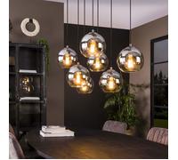 Suspension 7 lampes rondes 110x40x150 cm en verre fumé gris - AMP