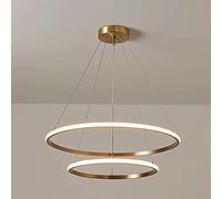Suspension à 2 Anneaux en Laiton, Lampe Suspendue annulaire en cuivre Fin avec Abat-Jour en Acrylique, Lampes LED Modernes - 45 W - 3 Modes de Couleur, éclairage décoratif pour Restaurant