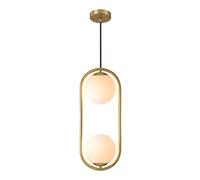 Suspension à 2 lumières du milieu du siècle en laiton brossé, éclairage suspendu moderne en forme de globe doré avec abat-jour en verre globe blanc pour cuisine, îlot, salle à manger, chambre à