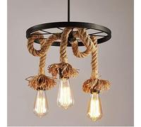 Suspension à 3 Lampes en Corde de Chanvre, Style Classique et Antique, Noir et Marron, Douille E27, Style Edison Vintage.