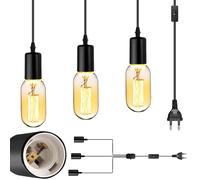 Suspension à 3 lumières réglable avec prise 4,8 m, douille de lampe à faire soi-même avec câble, douille E27 pour salle à manger, cuisine, salon, couloir, escalier et chambre à coucher (noir)