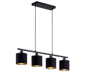 Suspension abat-jour en tissu lampe suspendue lampe de salon lampe de table à manger 4 ampoules, textile noir or, E14, LxlxH 75x12x150 cm