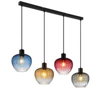 Suspension Abat-jour en verre multicolore Suspension rétro Lampe de salle à manger noire, métal, 4x douille E27, LxlxH 108x24x120 cm