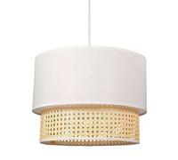 Suspension - Abat-jour - Rond - Cannage et tissu - 35cm diamètre - Chambre - Sal