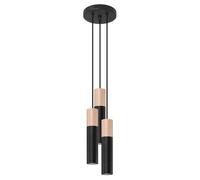 Suspension Acier Noir/Bois Naturel GU10 3 Pablo