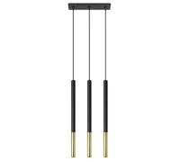 Suspension 3 flammes en métal suspension suspension design salle à manger 3 flammes noir, en acier avec accent doré, 1x G9, DxH 8x110 cm