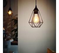 EGLO Suspension luminaire Tarbes, lustre au look vintage et rétro, lampe suspendue en acier et plastique noir, douille E27, Ø 17,5 cm
