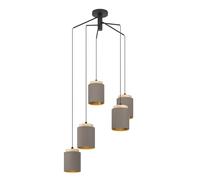 Eglo Suspension Albariza, lampe suspendue vintage 5 flammes, suspension en acier, bois et textile en noir, naturel, cappuccino, or, lampe de table à manger, lampe de salon suspendue avec douille E27