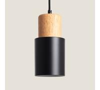 LEDKIA LIGHTING - Suspension Kidonge | Bois et Métal Design Moderne | Compatible Ampoule E27 | IP20 Intérieur | Taille Ø100 mm, Blanc