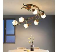 Suspension américaine, style pastoral français, style floral, luminaire décoratif d'intérieur, idéal pour un salon, une salle à manger, une chambre à coucher, une villa ou une salle de séjour (6 lampe