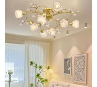 Suspension américaine, style pastoral français, style floral, luminaire décoratif d'intérieur, idéal pour un salon, une salle à manger, une chambre à coucher, une villa ou une salle de séjour (8 lumiè