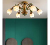 Suspension américaine, style pastoral français, style floral, luminaire décoratif d'intérieur, idéal pour un salon, une salle à manger, une chambre à coucher, une villa ou une salle de séjour (8 lumiè