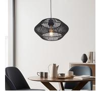 lux.pro Suspension Moderne et Stylée Lampe à Suspendre avec Abat-Jour en Rotin Tressé Luminaire à Hauteur Réglable avec Douille E27 pour Salon Chambre Hauteur Totale Métal 157 cm Noir