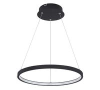 Suspension anneau rond lampes LED Salon suspendu Moderne, en métal noir mat opale, 1x LED 19W 800Lm blanc chaud, DxH 38,5x120 cm