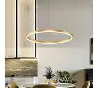 Suspension annulaire LED dorée, Lustre à intensité Variable pour Salle à Manger, îlot de Cuisine, Salon, 1 plafonnier Moderne de 60 cm et 38 W