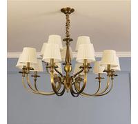 Suspension Antique, Éclairage Élégant, Lustre Haut de Gamme, Plafonnier Décoratif, Lampe Classique, Abat-Jour Beige, Lustre En Cristal Et Cuivre, Pour Salon, Salle À Manger, Chambre, 8 Têtes/15 Têtes
