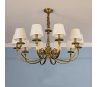 Suspension Antique, Éclairage Élégant, Lustre Haut de Gamme, Plafonnier Décoratif, Lampe Classique, Abat-Jour Beige, Lustre En Cristal Et Cuivre, Pour Salon, Salle À Manger, Chambre, 8 Têtes/10 Têtes