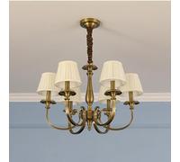 Suspension Antique, Éclairage Élégant, Lustre Haut de Gamme, Plafonnier Décoratif, Lampe Classique, Abat-Jour Beige, Lustre En Cristal Et Cuivre, Pour Salon, Salle À Manger, Chambre, 8 Têtes/6 Têtes