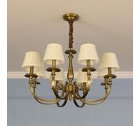 Suspension Antique, Éclairage Élégant, Lustre Haut de Gamme, Plafonnier Décoratif, Lampe Classique, Abat-Jour Beige, Lustre En Cristal Et Cuivre, Pour Salon, Salle À Manger, Chambre, 8 Têtes/8 Têtes