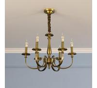 Suspension antique haut de gamme, suspension classique à 6 têtes, design en laiton entièrement cuivre pour chambre à coucher américaine, luminaire rustique vintage