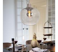 Suspension argent lampe de salon moderne table à manger suspension, abat-jour en verre rétro réglable en hauteur, gris métal, 1x E14, DxH 16x160 cm