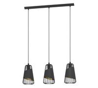 Suspension AUSTELL E27 3X60W en acier noir 765x165x1100mm