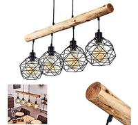 Suspension Bacabal en bois et métal noir, lampe pendante rétro, parfaite au dessus d'une table vintage, hauteur ajustable, max. 119 cm, pour 4 ampoules E27, ampoule(s) non incluse(s)
