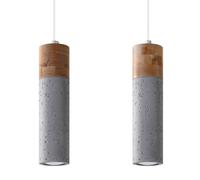 Suspension Béton Gris/Bois Naturel GU10 2 Zane