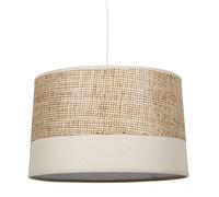 Suspension bi-matière tissu beige et rotin