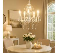 Suspension blanc cristal lampe lustre salon plafonnier lampe à suspendre, 5 flammes suspendues, 5x E14, DxH 44x129 cm