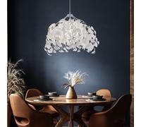Lampe à suspension, plafonnier, lampe de salon, lampe de salle à manger, métal chromé feuilles blanches, 1x E27, H 150 cm