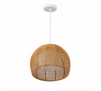 Suspension Bohème en Papier Tressé Double Couche Ø32 cm Abat-Jour Naturel Câble Blanc Réglable Douille E27