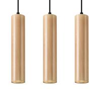 Lampe à suspension en acier noir, lampe à suspension en bois naturel, lampe à suspension cylindrique noire moderne, en acier avec bois de couleur naturelle, 3x GU10, PxH 8x100 cm