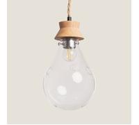 LEDKIA Suspension Bois et Verre Kathu Bumbieris Naturel | Design Élégant | Ampoule E27 220-240V AC Non Incluse | Câble Réglable | Pour Intérieur Maison ou Bureau