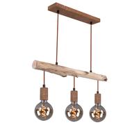 Suspension bois lampe de table à manger cuisine suspension rétro plafonnier vintage suspension 3 flammes, métal bois couleur rouille, 3x E27, LxlxH 60x8,5x140 cm