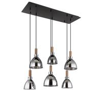 Suspension bois verre fumé Suspension salle à manger 6 flammes suspension noir, métal verre, 6x douilles E27, LxPxH 80x30x120 cm