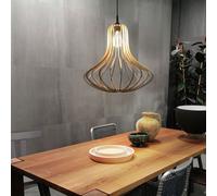 Suspension bois vintage abat-jour bois suspension lamelles, bois naturel design vintage courbé noir, 1x douille E27, DxH 41x110 cm