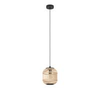 Eglo Suspension Bordesley 1 flamme vintage acier noir et bois naturel Ø 21 cm E27