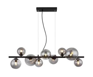 Suspension boule en verre Lampe à suspendre table à manger noire Lampe de salon suspendue Moderne, 9 flammes avec verre fumé, 9x LED 3,5W 350lm blanc chaud, LxH 86x120 cm