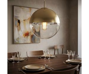 Suspension Boule Lampe de plafond Salle de séjour Verre Suspension d'or en kit, ampoules LED incluses