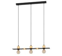 Suspension BRAMERTON E27 3X40W en acier et bois noir et marron 810x120x1100mm