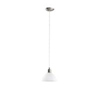 Eglo Suspension Brenda, lampe suspendue 1 flamme, lampe de salle à manger en métal argenté et verre alabaster blanc, douille E27, Ø 19,5 cm